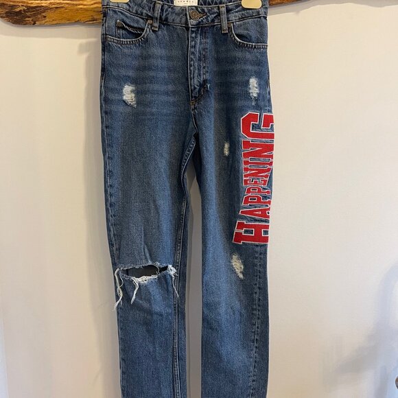 Sandro Designer Tapered Embroidered Leg Jeans, Size 34/ XS - Picture 2 of 4